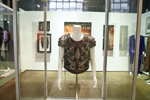 Russell Crowe movie memorabilia on display.