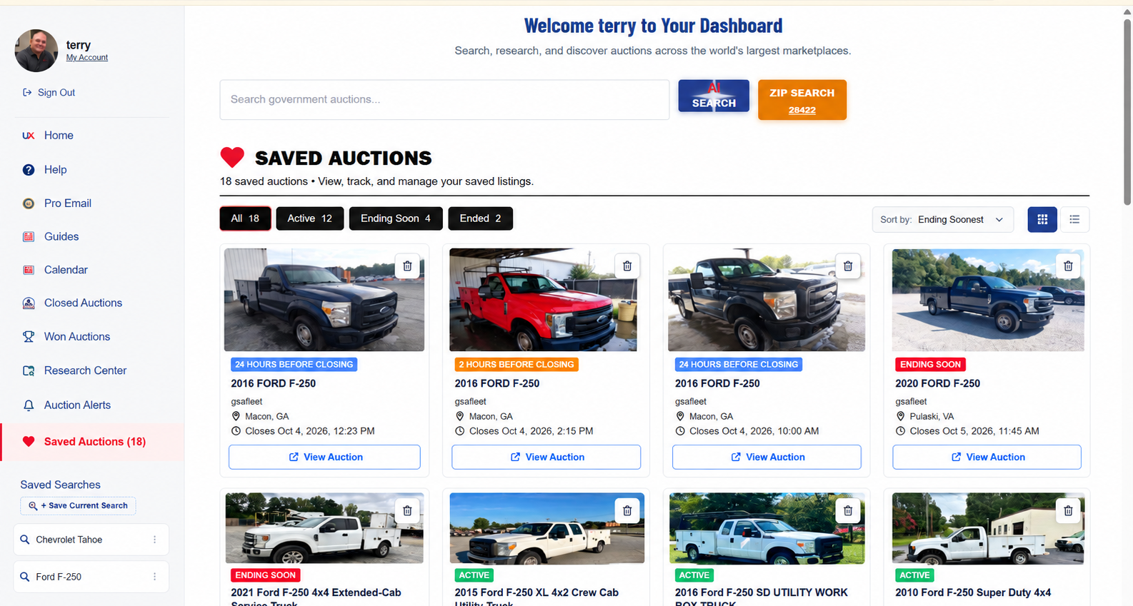 UX Auctions Pro dashboard workspace