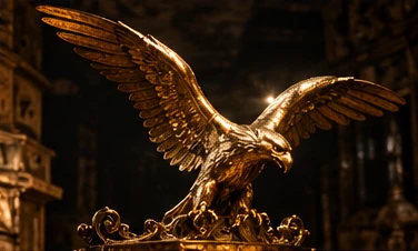 A golden eagle glowing in the dark