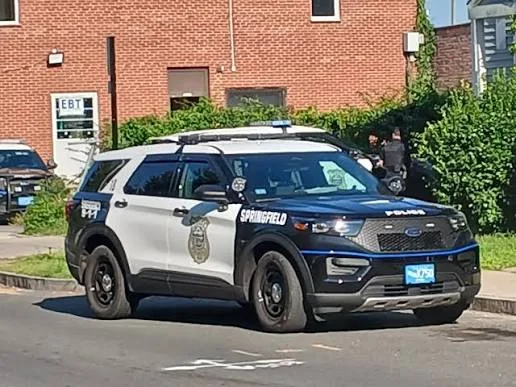 Springfield Police Ford Police Interceptor Utility cruisers on patrol in the city.