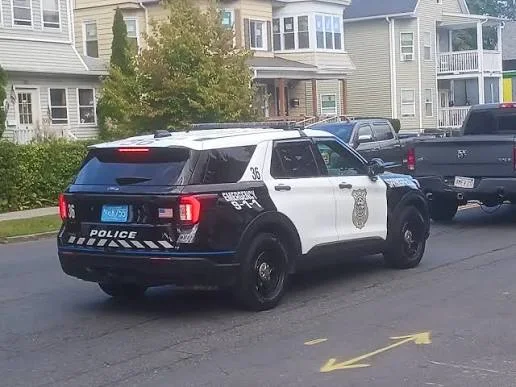 Springfield Police Ford Police Interceptor Utility cruisers on patrol in the city.